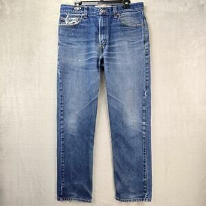 Vintage Levis 505 Jeans Mens 34x32 Blue Distressed Faded Whiskers Hige Y2K